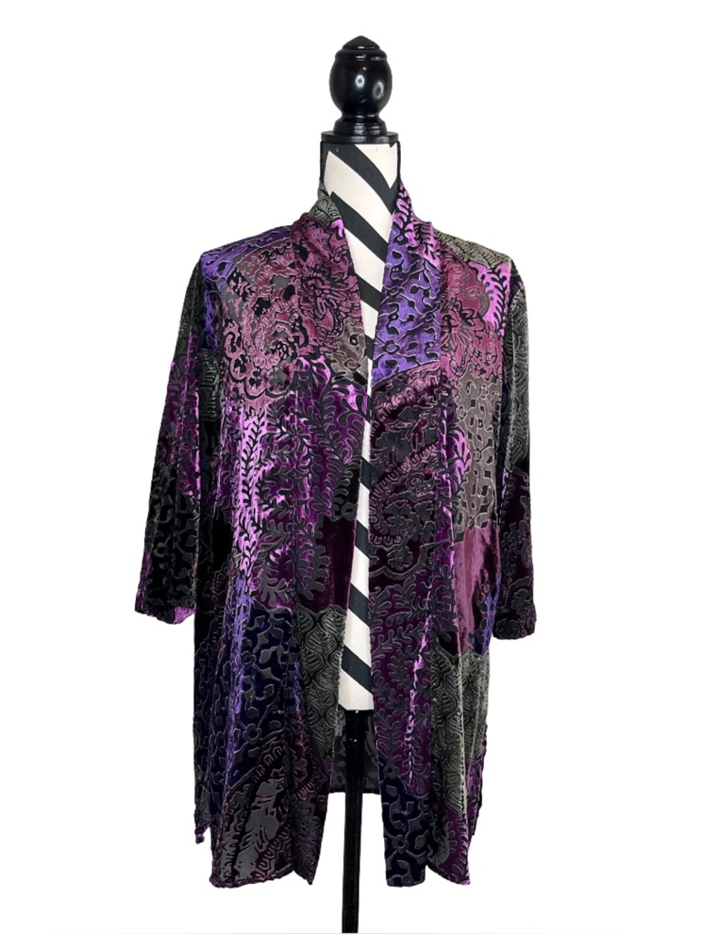 Renaissance Sz S Velvet Burnout Patchwork Witchy Whimsigoth Open Front Cardigan